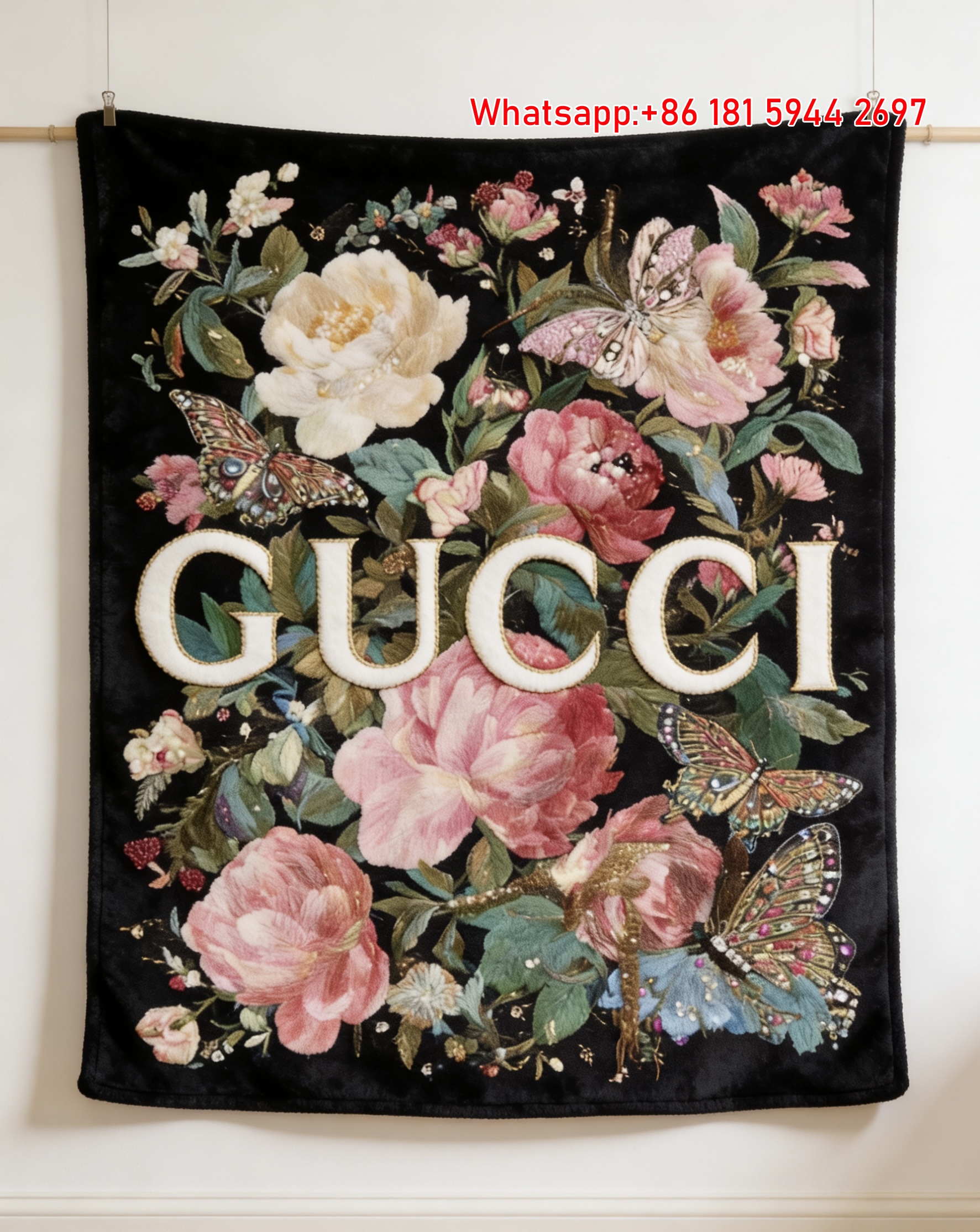 Gucci Floral Embroidered Wall Tapestry Botanical Gucci Throw Blankets IMG_2925